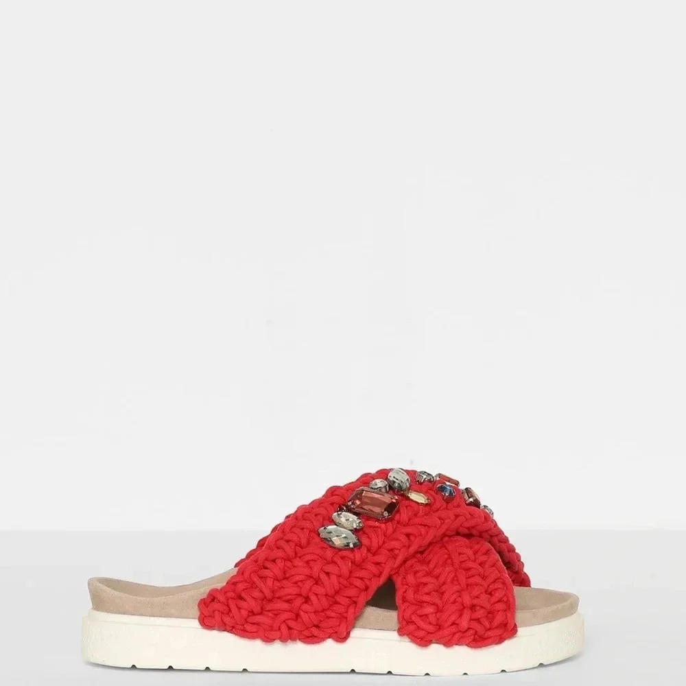 INUIKII Slipper Woven Stones Red color Size 38 (7.5)